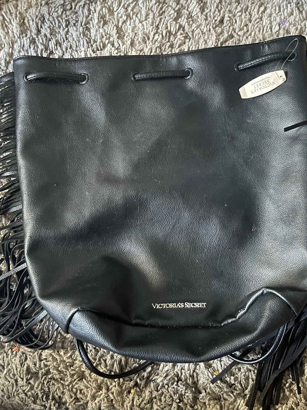 Victoria's Secret Black Fringe Shoulder Bucket Bag